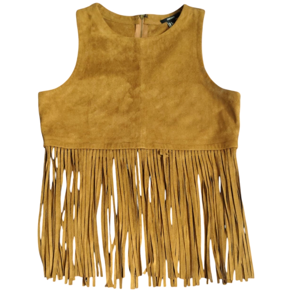 Tan Suede Fringe Crop Top